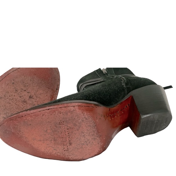 Lucchese Robyn Feather Boots Black Sz 10 B EUC Boho Style Suede Leather - Picture 5 of 9